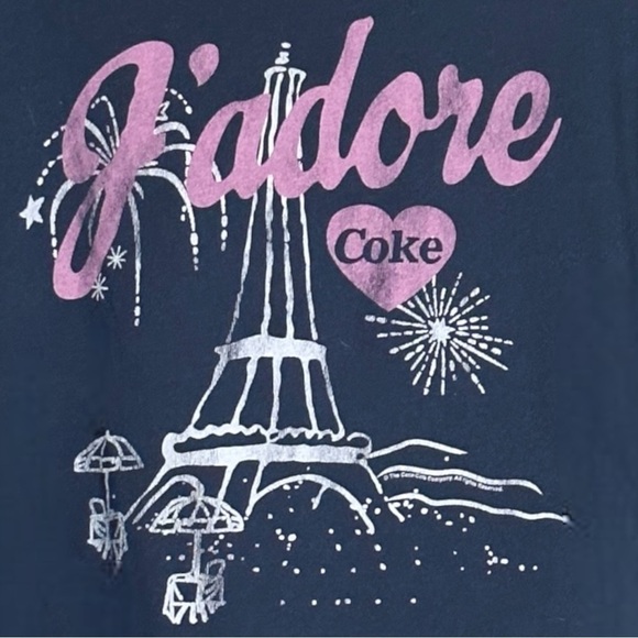 True Vintage J’adore Coke Paris Size M Graphic Tee Coca Cola Blue T-Shirt - Picture 2 of 6